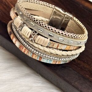 Bohemian Multilayer Beige and Silver Bracelet